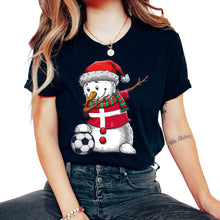 Load image into Gallery viewer, Soccer Boy Dabbing Snowman Christmas Jersey Denmark Shirt, Football - Unisex T-Shirt - Black
