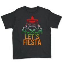Load image into Gallery viewer, Cinco De Mayo Shirt, Let's Fiesta Gaming Controller, May 5th Fiesta - Youth Tee - Black
