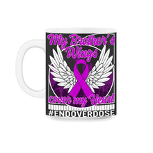 Load image into Gallery viewer, Drug Overdose Awareness Shirt, My Brother's Wings Cover My Heart Tee, - 11oz Mug - Black on White
