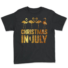 Load image into Gallery viewer, Christmas In July  Pink Flamingo Love Heart Flamingos Summer - Youth Tee - Black
