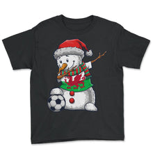 Load image into Gallery viewer, Soccer Boy Dabbing Snowman Christmas Jersey Wales Shirt, Football - Youth Tee - Black
