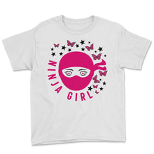 Load image into Gallery viewer, Karate Shirt, Ninja Girl Butterfly Tee, Fighter Karate Player Martial - Youth Tee - White
