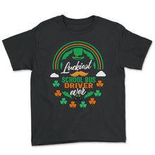 Load image into Gallery viewer, Luckiest School Bus Driver Ever Shamrock Top Hat St Patricks Day T - Youth Tee - Black
