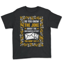 Load image into Gallery viewer, Mailman Shirt, Joke About The Unstamped Letter Envelop Floral Tee, - Youth Tee - Black

