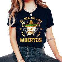 Load image into Gallery viewer, El Dia de Los Muertos Day of the Dead Sugar Skull Mexican Hat Guns El - Unisex T-Shirt - Black
