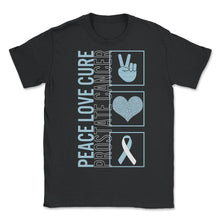 Load image into Gallery viewer, Peace Love Cure Prostate Cancer T Shirt - Unisex T-Shirt - Black
