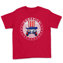 Load image into Gallery viewer, 4th Of July Shirt, Gamerica USA Flag Video Gamer Independence Day USA - Youth Tee - Red
