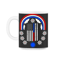 Load image into Gallery viewer, Thin Red &amp; Blue Line American Flag Shirt, Law Enforcement Tee, Police - 11oz Mug - Black on White
