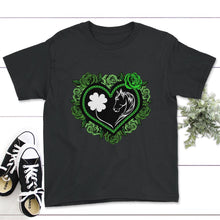 Load image into Gallery viewer, St. Patricks Day Shirt, Horse over Heart Tee, Irish Lucky Lover Gift, - Youth Tee - Black

