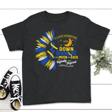 Load image into Gallery viewer, I Love Someone With Down Syndrome Shirt, Trisomy 21, Warrior Support - Youth Tee - Black
