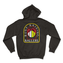 Load image into Gallery viewer, Baseball Shirt, Busy Raising Ballers Baseball Softball, Baseball Mom - Hoodie - Black
