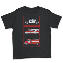 Load image into Gallery viewer, Dispatcher Shirt, Police Car Fire Truck Ambulance Tee, Emergency - Youth Tee - Black
