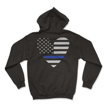 Load image into Gallery viewer, Police Shirt, Heart Thin Blue Line USA Flag Tee, Police Officer - Hoodie - Black
