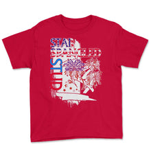Load image into Gallery viewer, 4th Of July Shirt, Star Spangled Stud Fireworks USA Flag Independence - Youth Tee - Red
