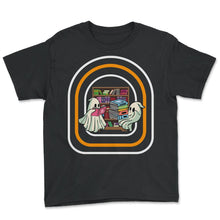 Load image into Gallery viewer, Halloween Costume Shirt, Ghost Reading Books Cute Book Lover Tee, - Youth Tee - Black

