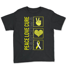 Load image into Gallery viewer, Peace Love Cure Sarcoma T Shirt - Youth Tee - Black
