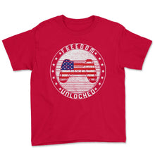 Load image into Gallery viewer, 4th Of July Shirt, Freedom Unlocked Controller Flag Funny - Youth Tee - Red
