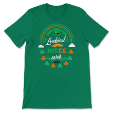 Load image into Gallery viewer, Luckiest Niece Ever Shamrock Top Hat St Patricks Day T Shirt - Unisex T-Shirt - Kelly Green
