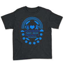 Load image into Gallery viewer, Child Abuse Prevention Month Shirt, Peace Love Hope Tee, Blue Ribbon - Youth Tee - Black
