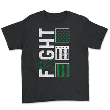 Load image into Gallery viewer, Mental Health Awareness Shirt, Fight Green Ribbon American Flag Tee, - Youth Tee - Black
