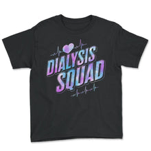 Load image into Gallery viewer, Dialysis Nurse Shirt, Dialysis Squad Heartbeat Tee, Kidney Nurse - Youth Tee - Black
