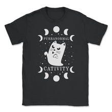Load image into Gallery viewer, Purranormal Cativity Shirt, Cat Ghost Tee, Funny Cat Halloween - Unisex T-Shirt - Black
