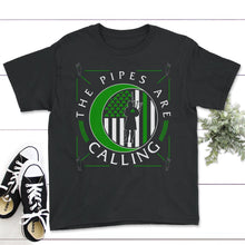 Load image into Gallery viewer, St. Patricks Day Shirt, The Pipes Are Calling, Irish Lucky Music - Youth Tee - Black
