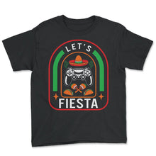Load image into Gallery viewer, Cinco De Mayo Shirt, Let's Fiesta Gaming Controller, May 5th Fiesta - Youth Tee - Black
